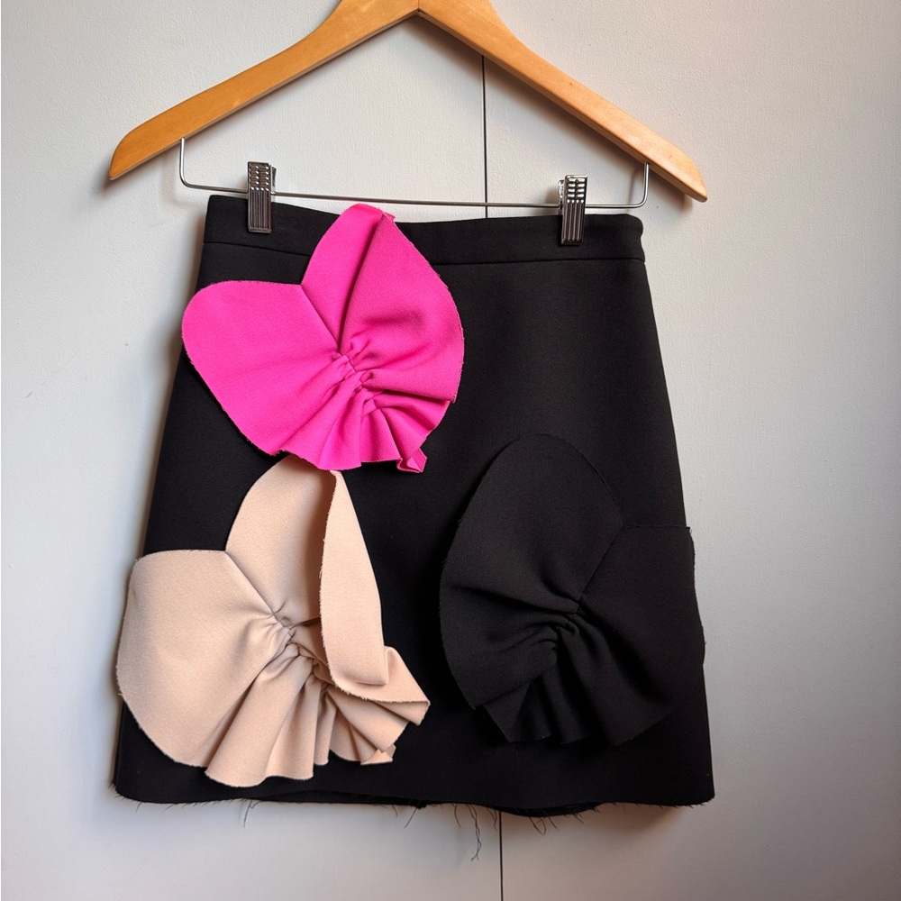 MSGM Black Mini Skirt with Pink, Black and Cream Bows